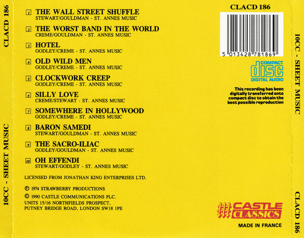 Yellow back cover of a Castle Classics CD release for St. Anne's Music, featuring tracklist, barcode, and copyright information on a bright yellow background.