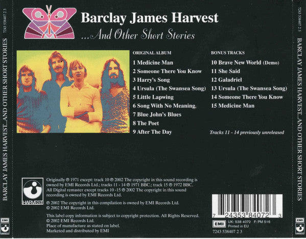 Back cover of Barclay James Harvest album with band members and track list.