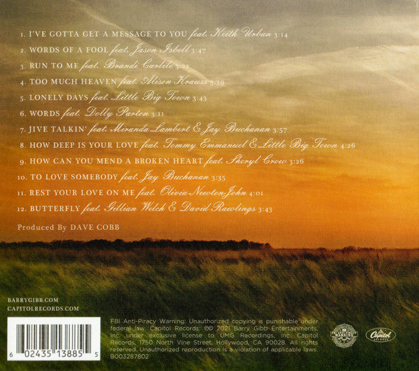 Barry Gibb Greenfields back cover and track list