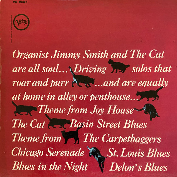 Vinyl record cover with text and cat illustrations on a red background