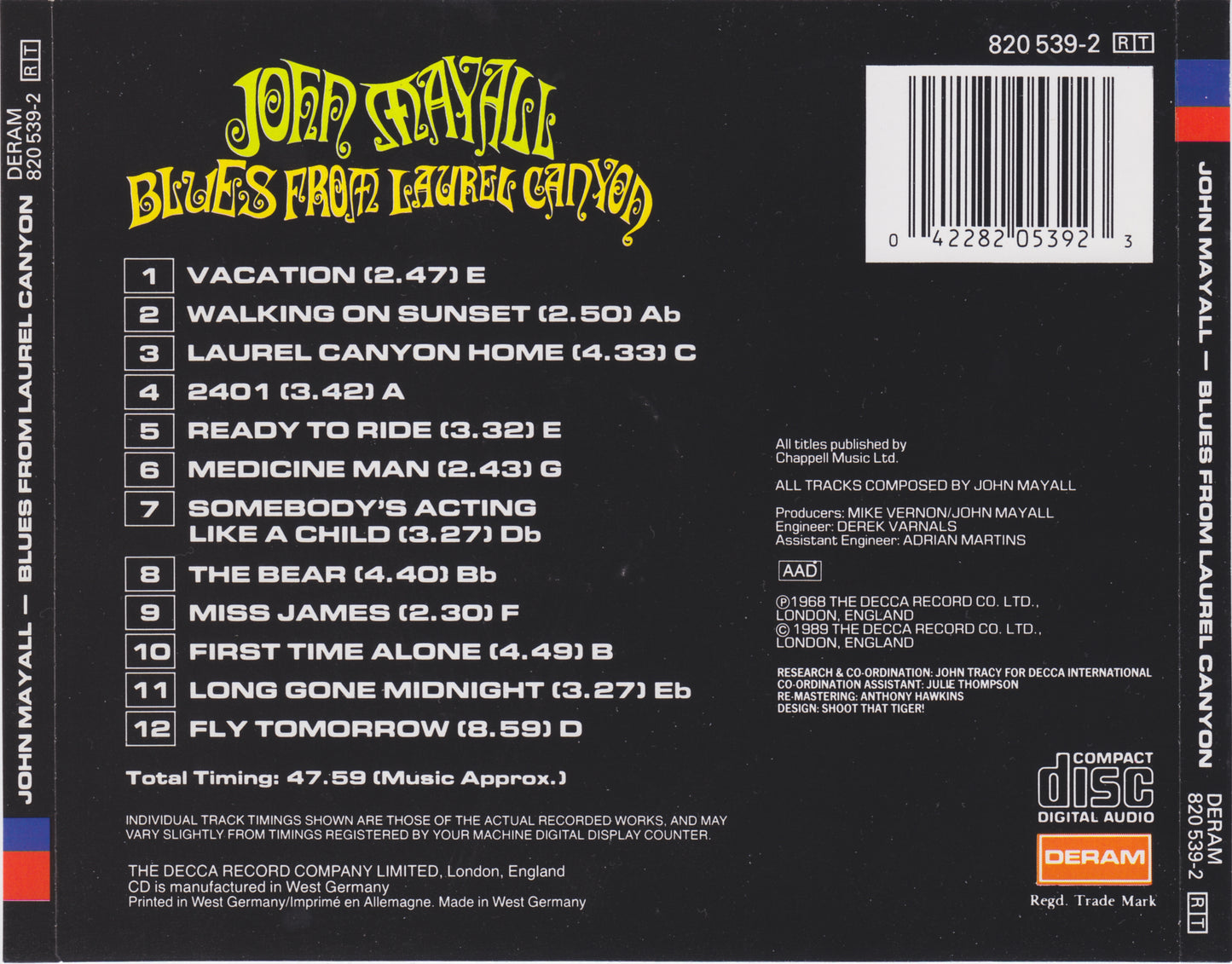 Blues from Laurel Canyon — John Mayall back cover