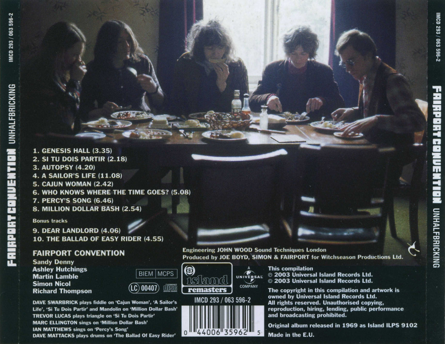 Unhalfbricking — Fairport Convention back cover