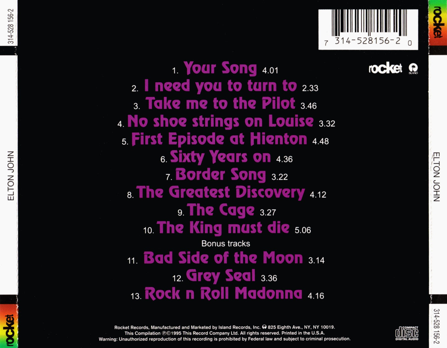 Elton John — Elton John back cover