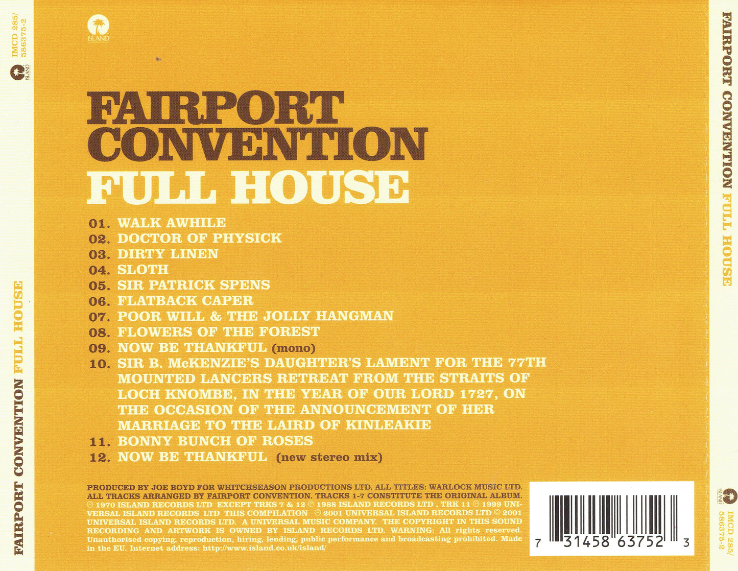 Full House — Fairport Convention back cover