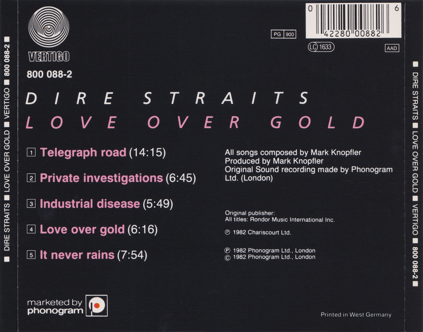 Love Over Gold — Dire Straits back cover