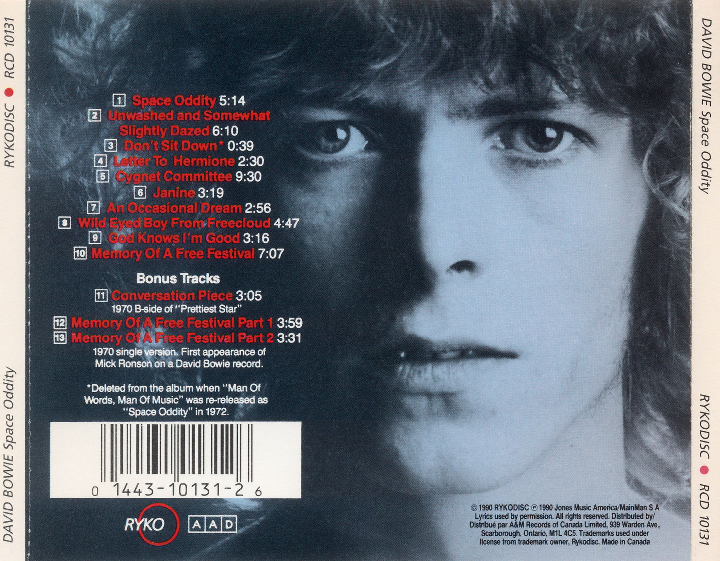 Space Oddity — David Bowie back cover