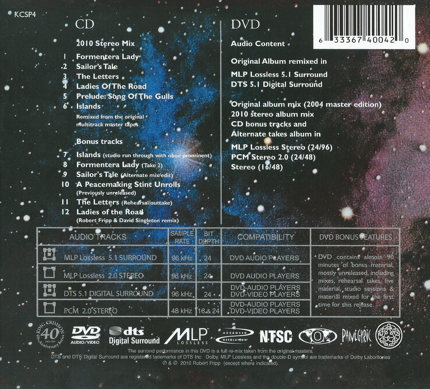 Islands — King Crimson back cover