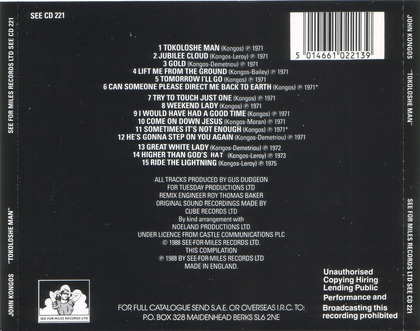 Tokoloshe Man — John Kongos back cover