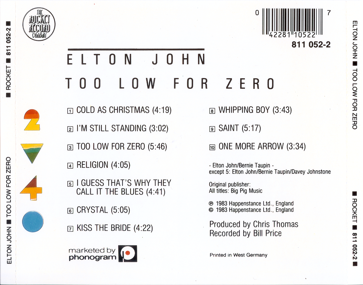 Too Low for Zero — Elton John back cover