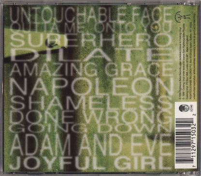CD jewel case cover for the song album 'Unreachable Face' by Superhero, featuring a green and black textured background with large white text listing song titles.