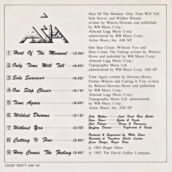 A printed tracklist and booklet page for the song compilation 'Here Comes the Feeling' featuring nine numbered songs with durations, plus a list of credits and publisher/lyric details on a white background.