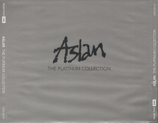A square gray cover for 'Aslan - The Platinum Collection' with black stylized script text and smaller black text underneath, shown against a matching gray background.