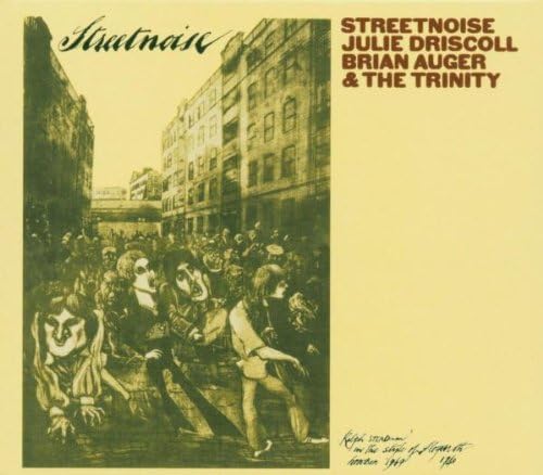 Album cover with vintage-style illustration of a street scene and text about Julie Driscoll, Brian Auger & The Trinity.