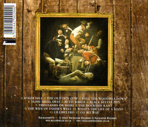 Album cover with framed artwork on a wooden background
