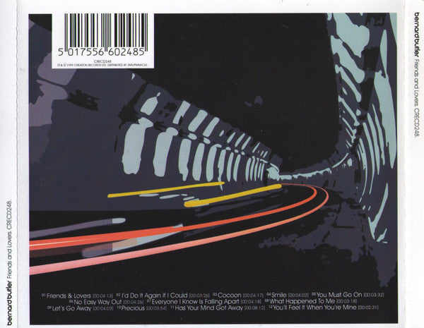 Benetton Friends and Lovers CD single cover artwork, featuring a stylized dark tunnel illustration with a barcode at the top and tracklist text along the bottom.