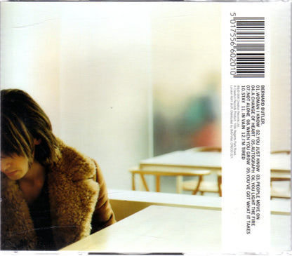 The back cover of a Bernard Butler CD single, featuring a tracklist on the right side and a blurred photograph of a person in a brown fur coat on the left.