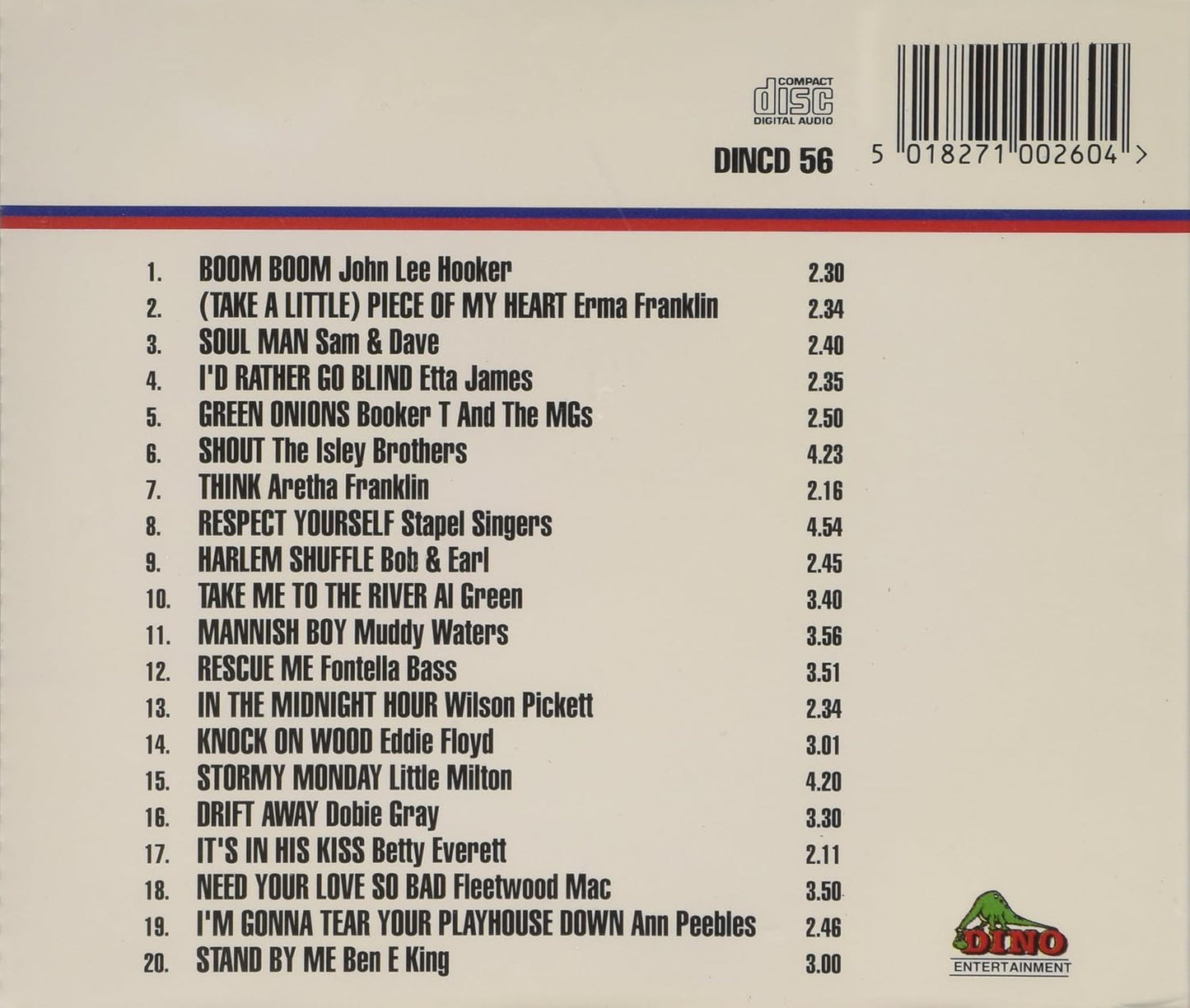 Back cover of a music compilation CD with a tracklist, barcode, and the 'Entertainment' logo at the bottom right.