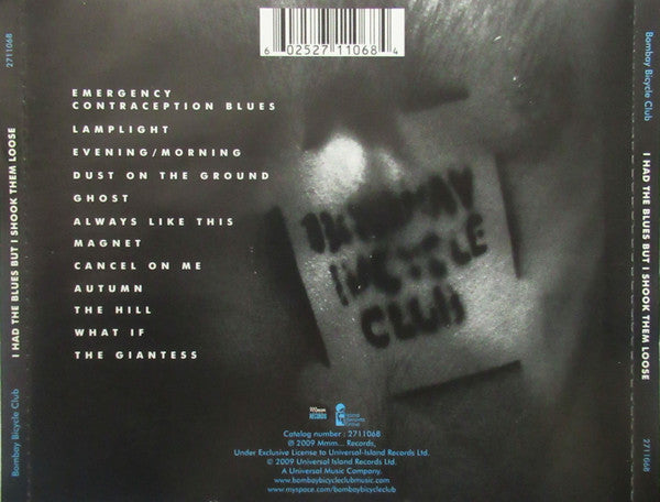 The back cover of the vinyl record 'I Had The Blues But I Shook Them Loose' by Bonnie Raitt and Her Blues Club, featuring a black and white photograph of a person holding a sign that reads 'BONNIE RAITT BLUES CLUB' and a tracklist printed on the left side.