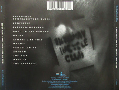 The back cover of the vinyl record 'I Had The Blues But I Shook Them Loose' by Bonnie Raitt and Her Blues Club, featuring a black and white photograph of a person holding a sign that reads 'BONNIE RAITT BLUES CLUB' and a tracklist printed on the left side.