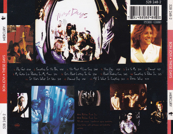 CD cover of 'These Days' by Bon Jovi with band members and album tracklist.