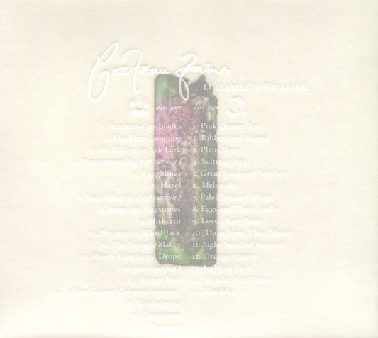 A close-up of a light cream-colored surface with faint printed text and a small central illustration of a green bottle with pink floral artwork.