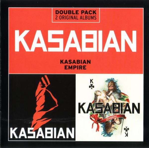Double pack album cover of Kasabian with two album art designs on a red background.