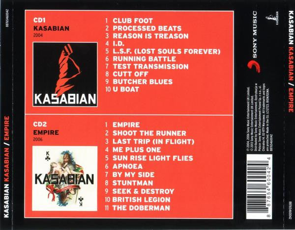 Album cover with tracklist for Kasabian's 'Club Foot' and 'Empire' on a red background.