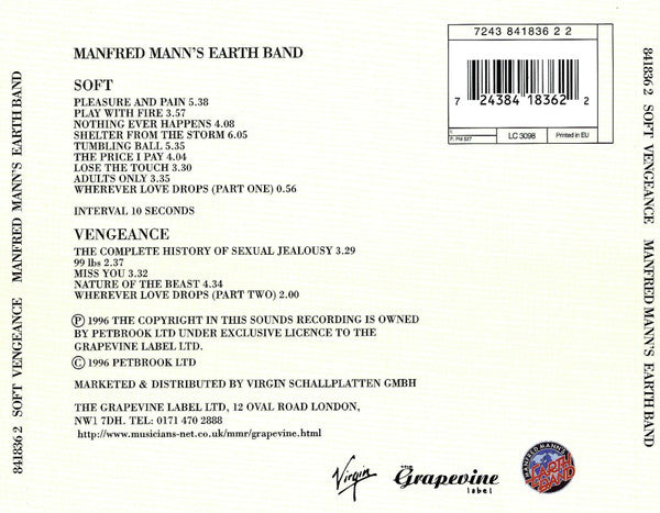 Manfred Mann - soft vengeance cd back cover
