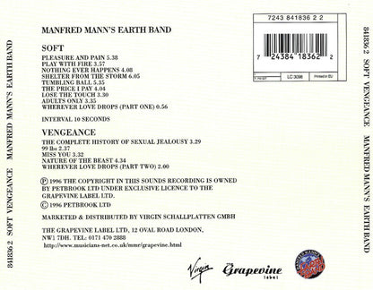 Manfred Mann - soft vengeance cd back cover