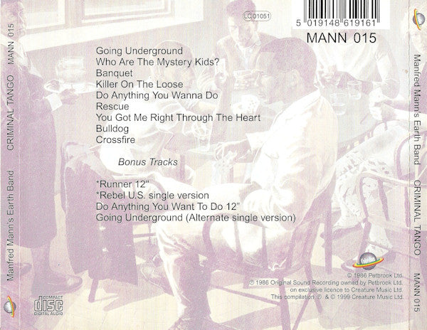Manfred Mann's Earth Band - Criminal Tango back cover
