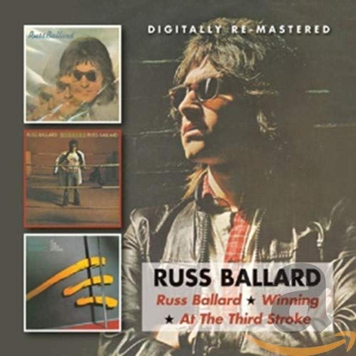 Album cover for Russ Ballard's 'Winning At The Third Stroke' with a stylized portrait and album art.