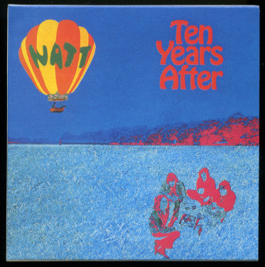 Album cover for 'Ten Years After' by Watt, featuring a blue sky and textured ground with a red and yellow hot air balloon on the left and the band's name in red text on the right.