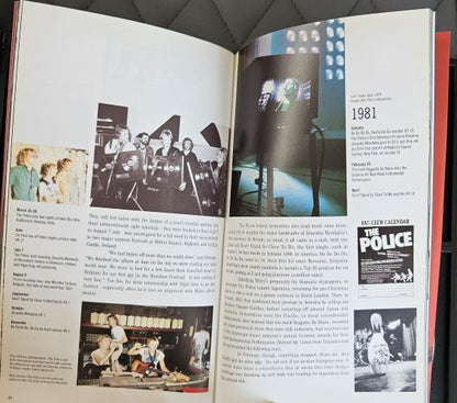 An open book spread showing printed pages with photos, text, and a black-and-white poster reading 'POLICE' and '1981'.
