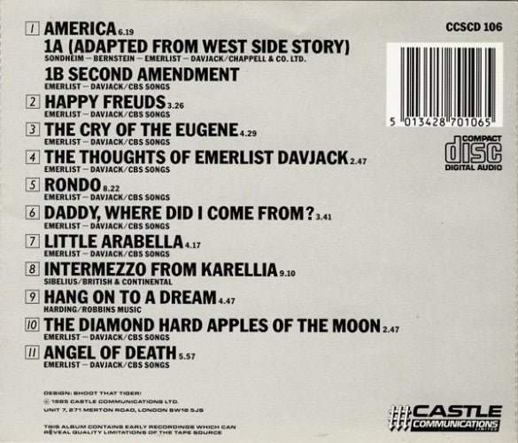 Back cover of a CD release showing a tracklist, barcode, and publisher branding for 'America' by Merle Haggard, with Castle Communications logo at the bottom right.