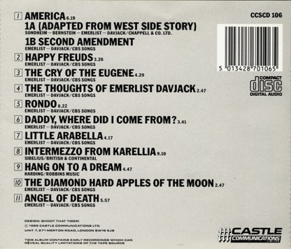 Back cover of a CD release showing a tracklist, barcode, and publisher branding for 'America' by Merle Haggard, with Castle Communications logo at the bottom right.