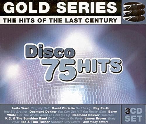Album cover for 'Disco 75 Hits' Gold Series with disco ball design and text.