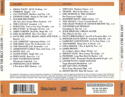 The back cover of the CD release of Debutante's 'And The Beat Goes On Volume 2' featuring a tracklist, copyright information, and the PolyGram logo.