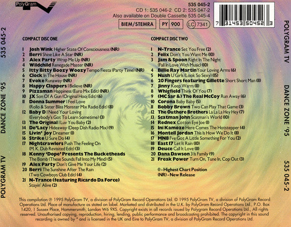 Various Artists - Dance Zone '95 track list