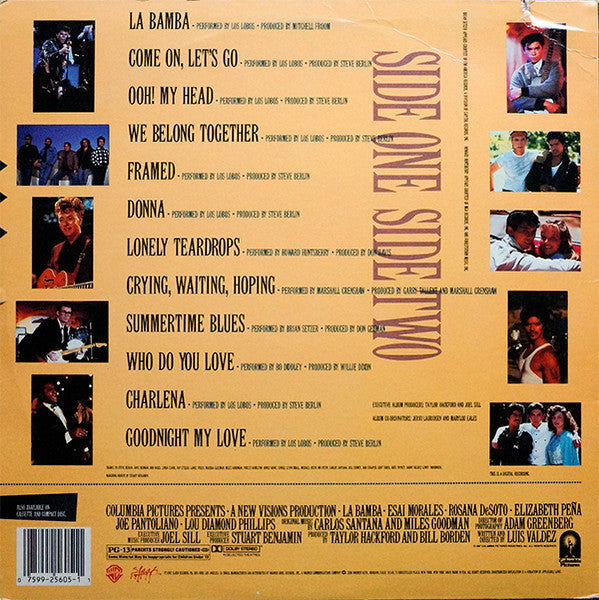 Album cover with song list and promotional images of a band on a beige background
