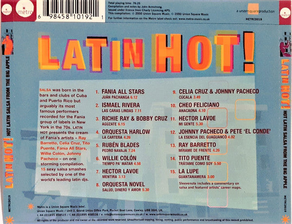 The back cover of the compilation album 'That! North Latin America from the Big Apple' on Metro Records, featuring a light blue background, a large orange and yellow 'THAT!' title, and track listings in Spanish.