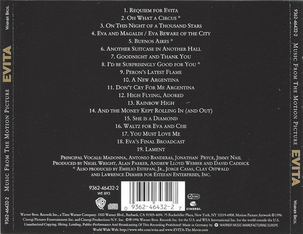 Back cover of a music album with tracklist and branding