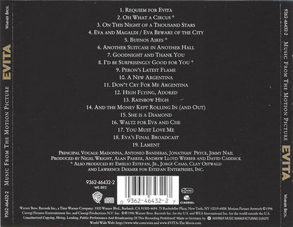 Back cover of a music album with tracklist and branding