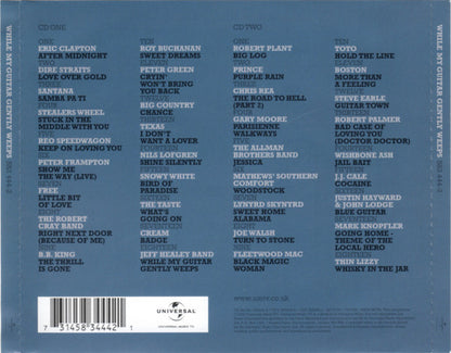 The back cover of a CD album titled 'White Country' by George Watts, featuring a dusty blue background with white text listing track titles, a barcode, and the Universal Music Group logo at the bottom.