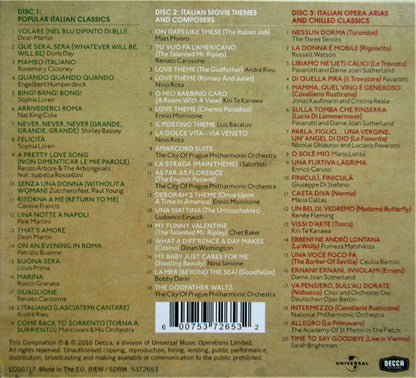 Back cover of a music compilation album CD, showing track listings for Discs 1, 2, and 3 in red and brown text on a white background, with a barcode and Universal Music Operations Limited branding at the bottom.