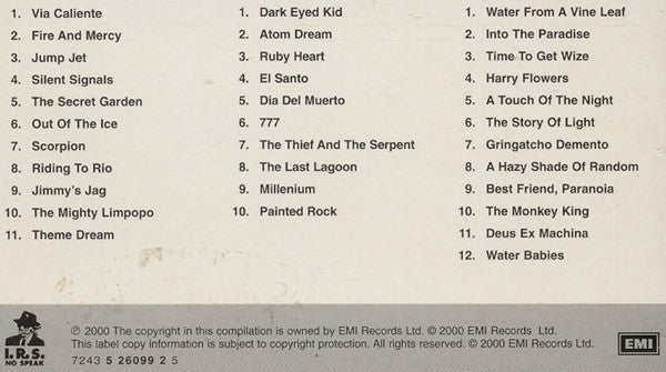 A printed tracklist page from a compilation album, showing 3 columns of song titles with EMI Records copyright text at the bottom.