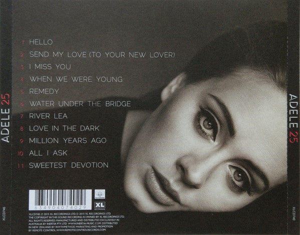 Back cover of Adele's '25' album with tracklist and portrait