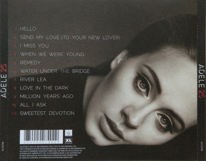 Back cover of Adele's '25' album with tracklist and portrait