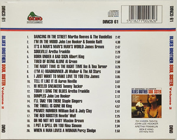 The back cover of a vinyl record sleeve for Blue's Brother Soul Sister Volume 2, showing track listings, barcode, and a small album preview on the right side.