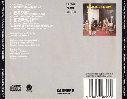 Creedance Clearwater Revival CD cosmos factory back cover