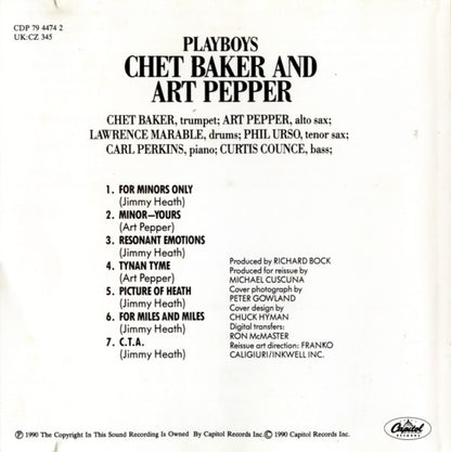 Art Pepper/Chet Baker - Playboys back cover